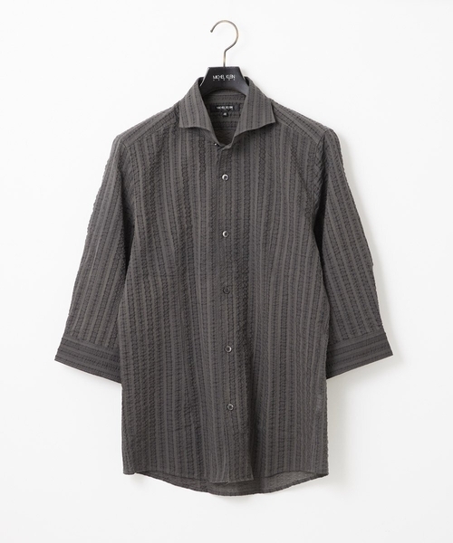 MICHEL KLEIN HOMME (ミッシェルクランオム)の「リップルストライプ七分袖シャツ(シャツ/ブラウス・メンズ・ホワイト/ネイビー/ダークグレー/ラベンダー・MEDIUM/LARGE/X-LARGE)」の3枚目の写真