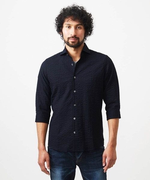 MICHEL KLEIN HOMME (ミッシェルクランオム)の「リップルストライプ七分袖シャツ(シャツ/ブラウス・メンズ・ホワイト/ネイビー/ダークグレー/ラベンダー・MEDIUM/LARGE/X-LARGE)」の15枚目の写真