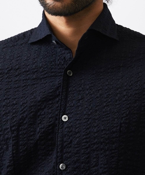 MICHEL KLEIN HOMME (ミッシェルクランオム)の「リップルストライプ七分袖シャツ(シャツ/ブラウス・メンズ・ホワイト/ネイビー/ダークグレー/ラベンダー・MEDIUM/LARGE/X-LARGE)」の6枚目の写真