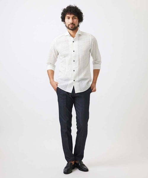 MICHEL KLEIN HOMME (ミッシェルクランオム)の「リップルストライプ七分袖シャツ(シャツ/ブラウス・メンズ・ホワイト/ネイビー/ダークグレー/ラベンダー・MEDIUM/LARGE/X-LARGE)」の11枚目の写真