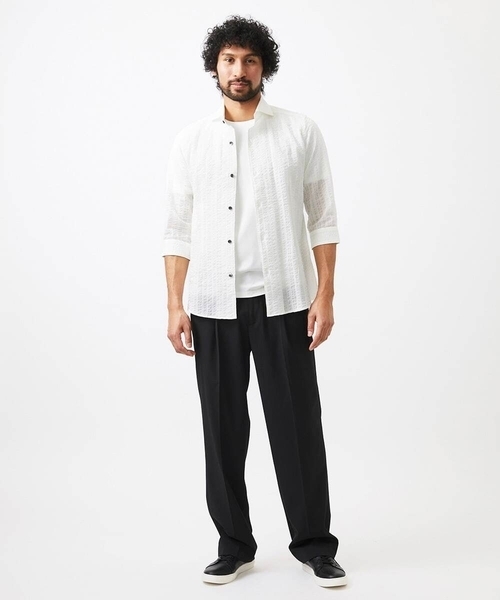 MICHEL KLEIN HOMME (ミッシェルクランオム)の「リップルストライプ七分袖シャツ(シャツ/ブラウス・メンズ・ホワイト/ネイビー/ダークグレー/ラベンダー・MEDIUM/LARGE/X-LARGE)」の5枚目の写真