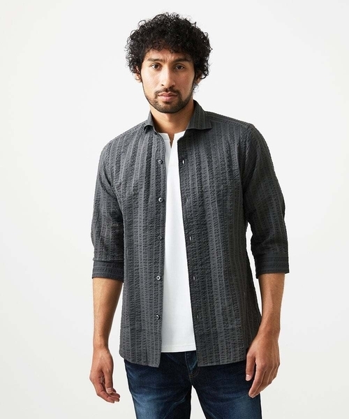 MICHEL KLEIN HOMME (ミッシェルクランオム)の「リップルストライプ七分袖シャツ(シャツ/ブラウス・メンズ・ホワイト/ネイビー/ダークグレー/ラベンダー・MEDIUM/LARGE/X-LARGE)」の16枚目の写真