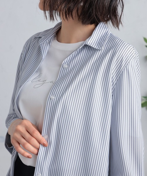 GALLORIA(ギャローリア)の「【キレメクシリーズ】さらっと快適・着心地楽々 スキッパーシャツ(シャツ/ブラウス・レディース・スモークピンク/ホワイト×ネイビー/ホワイト×ブルー/ブラック・M/L/LL/S)」の11枚目の写真