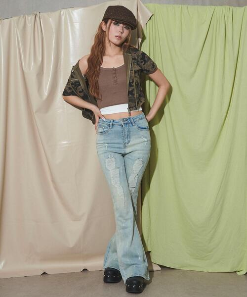 dispark（ディスパーク）の「DISPARK/リブボタンキャミソール（キャミソール・レディース・ブラウン/ブラック・FREE）」の4枚目の写真