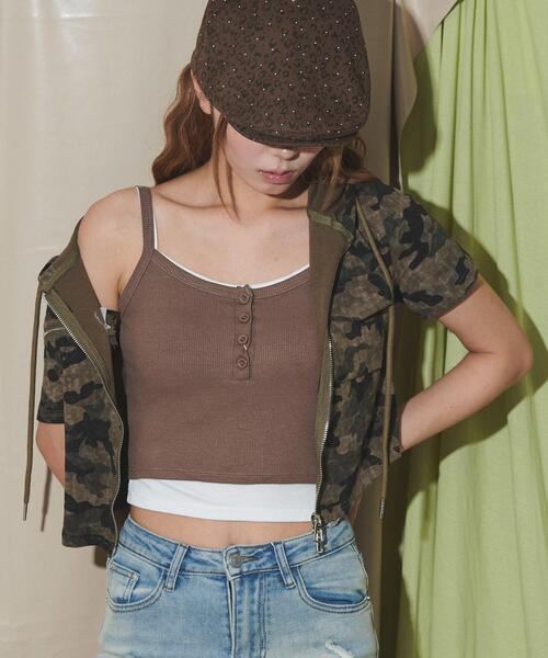 dispark（ディスパーク）の「DISPARK/リブボタンキャミソール（キャミソール・レディース・ブラウン/ブラック・FREE）」の15枚目の写真