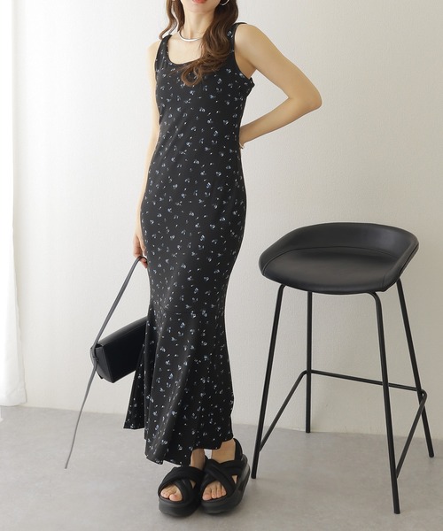 flower mermaid long dress /花柄 マーメイド ノースリーブ