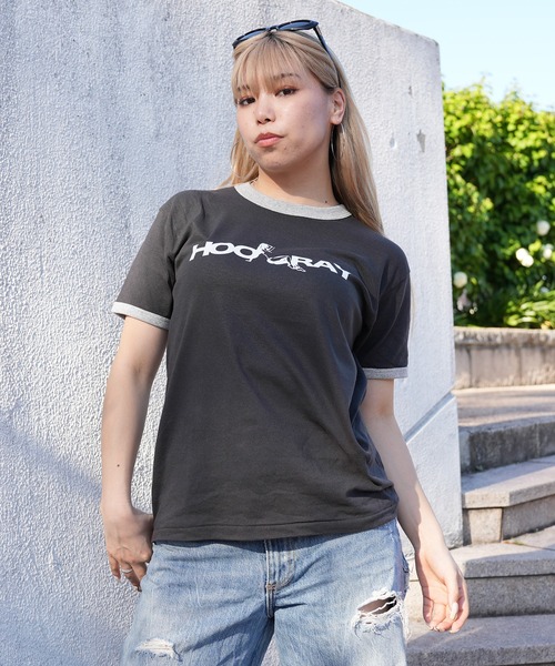 BASIS（ベイシス）の「ENAコラボTシャツ リンガーロゴtシャツ 綿100% リンガーT カットソー 半袖（Tシャツ/カットソー・レディース・ブラック/ホワイト・SMALL/MEDIUM）」の5枚目の写真