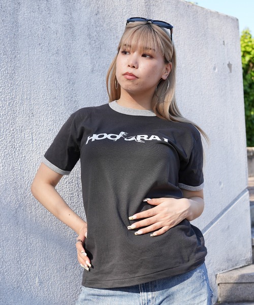 BASIS（ベイシス）の「ENAコラボTシャツ リンガーロゴtシャツ 綿100% リンガーT カットソー 半袖（Tシャツ/カットソー・レディース・ブラック/ホワイト・SMALL/MEDIUM）」の12枚目の写真