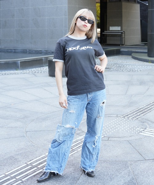 BASIS（ベイシス）の「ENAコラボTシャツ リンガーロゴtシャツ 綿100% リンガーT カットソー 半袖（Tシャツ/カットソー・レディース・ブラック/ホワイト・SMALL/MEDIUM）」の3枚目の写真