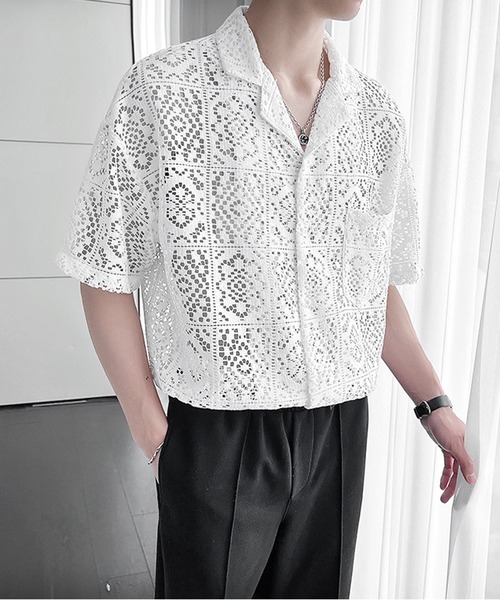 JOHNNY WOLF（ジョニーウルフ）の「ALCYONE レース ルーズ 半袖シャツ（シャツ/ブラウス・メンズ・ホワイト/ブラック・S/L/M）」の4枚目の写真