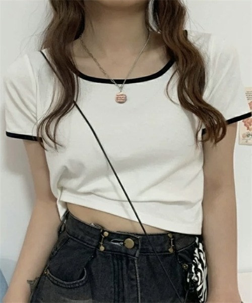 FREE STYLISTS(フリー スタイリスト)の「配色ライン半袖Tシャツ(Tシャツ/カットソー・レディース・グレー/ブラック・M/L/XL)」の14枚目の写真