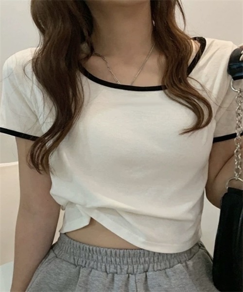 FREE STYLISTS(フリー スタイリスト)の「配色ライン半袖Tシャツ(Tシャツ/カットソー・レディース・グレー/ブラック・M/L/XL)」の15枚目の写真