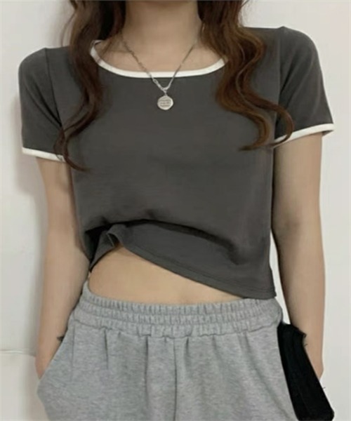 FREE STYLISTS(フリー スタイリスト)の「配色ライン半袖Tシャツ(Tシャツ/カットソー・レディース・グレー/ブラック・M/L/XL)」の11枚目の写真