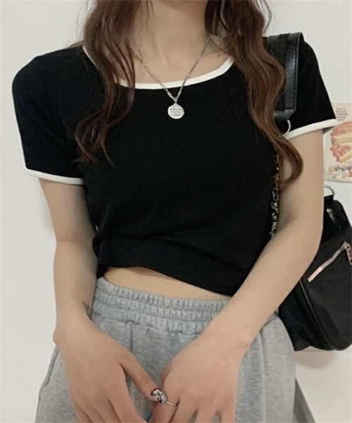 FREE STYLISTS(フリー スタイリスト)の「配色ライン半袖Tシャツ(Tシャツ/カットソー・レディース・グレー/ブラック・M/L/XL)」の10枚目の写真