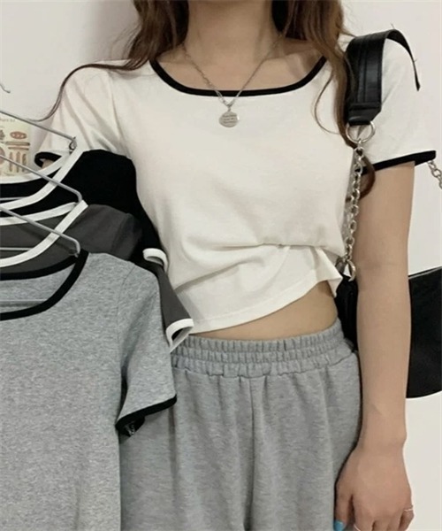 FREE STYLISTS(フリー スタイリスト)の「配色ライン半袖Tシャツ(Tシャツ/カットソー・レディース・グレー/ブラック・M/L/XL)」の12枚目の写真