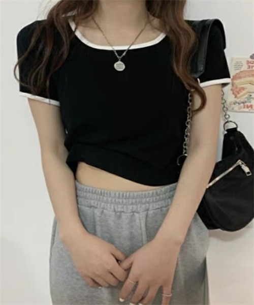 FREE STYLISTS(フリー スタイリスト)の「配色ライン半袖Tシャツ(Tシャツ/カットソー・レディース・グレー/ブラック・M/L/XL)」の8枚目の写真