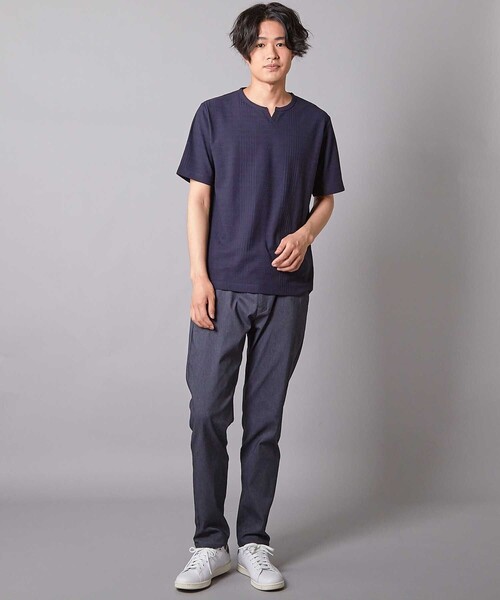 UNION STATION(ユニオンステーション)の「リンクスジャガード キーネックTシャツ(Tシャツ/カットソー・メンズ・ホワイト/ネイビー/ブルー・M/LL/L)」の21枚目の写真