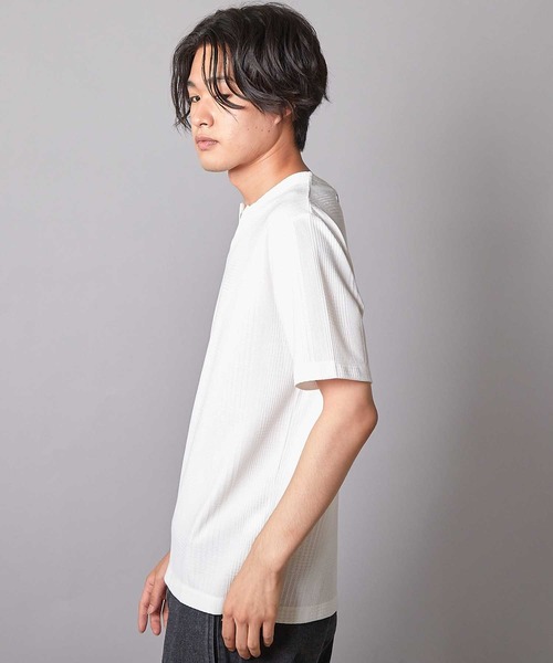 UNION STATION（ユニオンステーション）の「リンクスジャガード キーネックTシャツ（Tシャツ/カットソー・メンズ・ホワイト/ネイビー/ブルー・M/LL/L）」の6枚目の写真