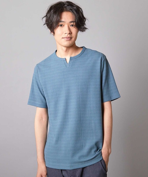 UNION STATION（ユニオンステーション）の「リンクスジャガード キーネックTシャツ（Tシャツ/カットソー・メンズ・ホワイト/ネイビー/ブルー・M/LL/L）」の16枚目の写真