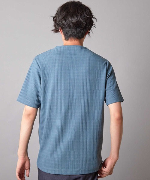 UNION STATION（ユニオンステーション）の「リンクスジャガード キーネックTシャツ（Tシャツ/カットソー・メンズ・ホワイト/ネイビー/ブルー・M/LL/L）」の18枚目の写真