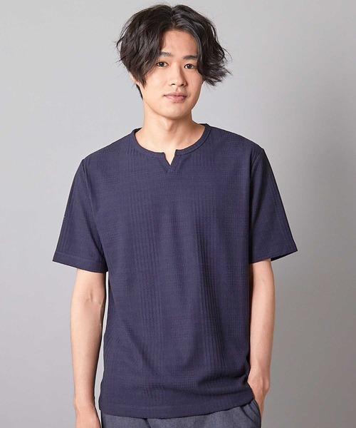 リンクスジャガード キーネックTシャツ（Tシャツ/カットソー