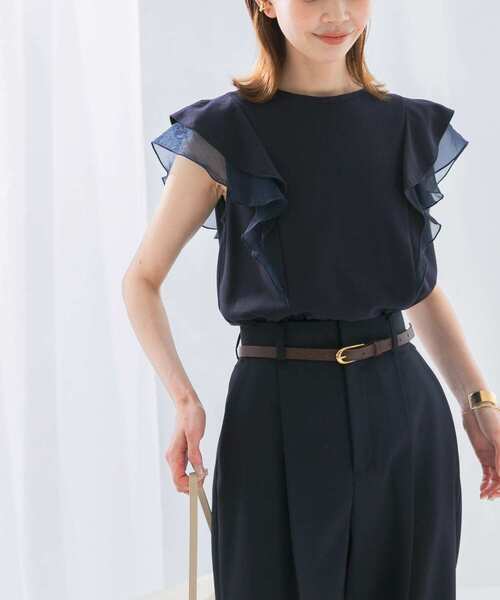 【URBAN　RESEARCH　ROSSO】シアードッキングフリルスリーブTシャツ シアードッキングフリルスリーブTシャツ[RAA5-21S506]｜URBAN