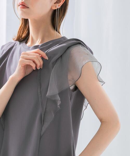 URBAN RESEARCH ROSSO WOMEN（アーバンリサーチ　ロッソ）の「シアードッキングフリルスリーブTシャツ（Tシャツ/カットソー・レディース・ネイビー/オフホワイト/グレー・FREE）」の5枚目の写真