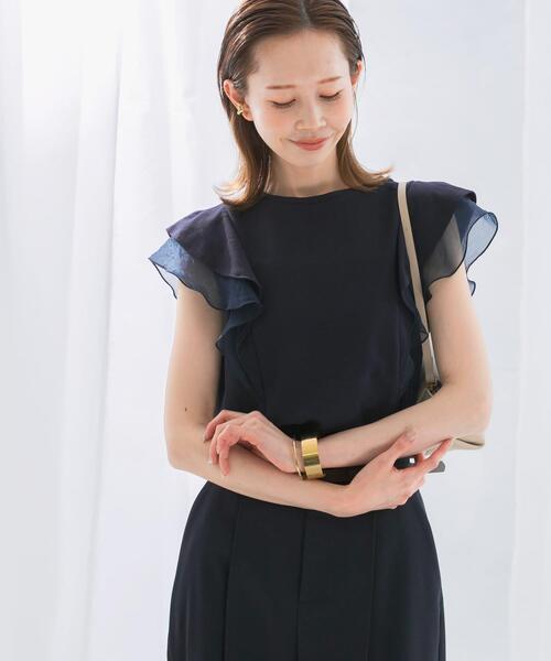 URBAN RESEARCH ROSSO WOMEN（アーバンリサーチ　ロッソ）の「シアードッキングフリルスリーブTシャツ（Tシャツ/カットソー・レディース・ネイビー/オフホワイト/グレー・FREE）」の8枚目の写真