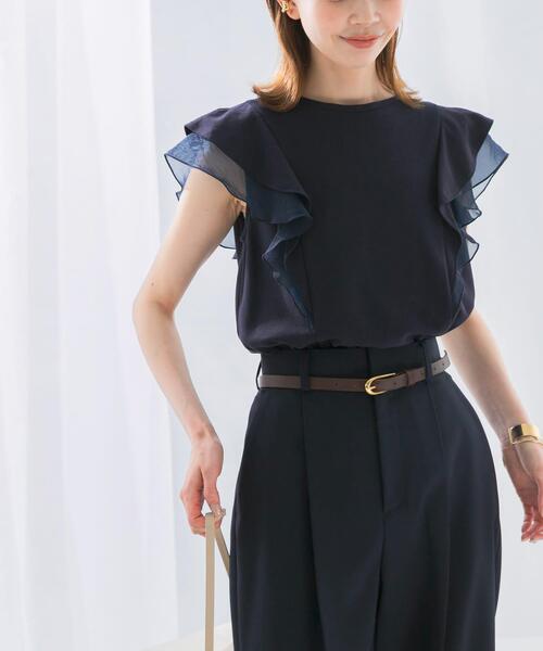 URBAN RESEARCH ROSSO WOMEN（アーバンリサーチ　ロッソ）の「シアードッキングフリルスリーブTシャツ（Tシャツ/カットソー・レディース・ネイビー/オフホワイト/グレー・FREE）」の10枚目の写真