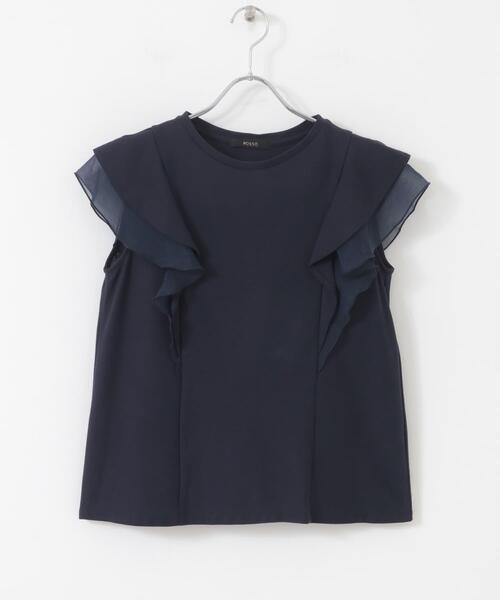 URBAN RESEARCH ROSSO WOMEN（アーバンリサーチ　ロッソ）の「シアードッキングフリルスリーブTシャツ（Tシャツ/カットソー・レディース・ネイビー/オフホワイト/グレー・FREE）」の12枚目の写真