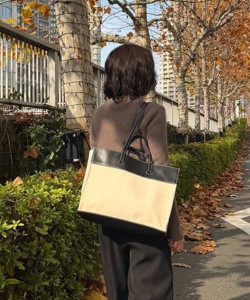 EFOLE(エフォル)の「【macoto×EFOLE コラボ】キャンバス×フェイクレザー コンビ トートバッグ(トートバッグ・レディース・ベージュ/ブラック・FREE)」の21枚目の写真