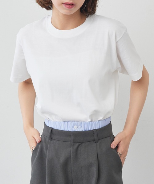 TRUSS(トラス)の「【TRUSS】オーガニックコットンTシャツ OGB-910(Tシャツ/カットソー・メンズ・ホワイト/ライトパープル/スミクロ/ネイビー/ブラック/スモークピンク/スモーキーグリーン系/グレイッシュベージュ/グレイッシュブルー/ナチュラル・S/M/L/XL)」の16枚目の写真