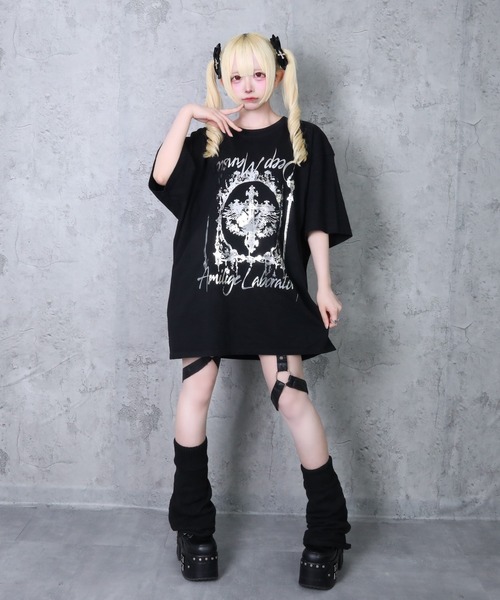 Amilige クロスロゴロングTシャツ セール】DARKNESSクロスプリントロングTシャツ（Tシャツ