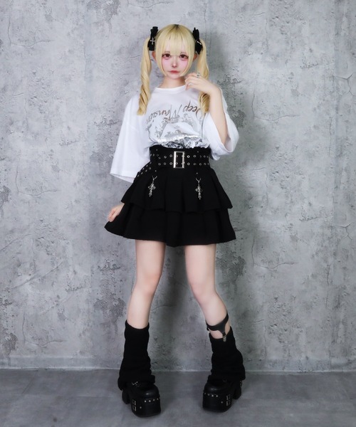 Amilige(アミリージュ)の「クロス羽箔プリントTシャツ(Tシャツ/カットソー・レディース・ホワイト/ブラック・FREE)」の9枚目の写真