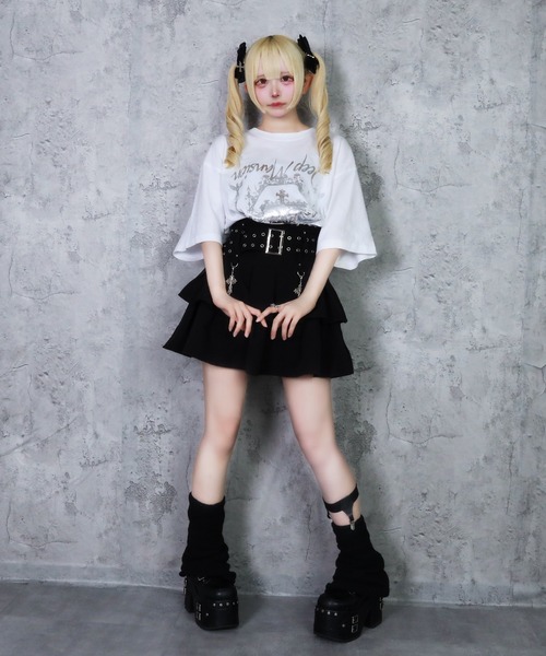 Amilige(アミリージュ)の「クロス羽箔プリントTシャツ(Tシャツ/カットソー・レディース・ホワイト/ブラック・FREE)」の12枚目の写真