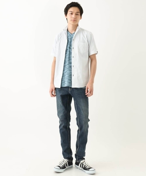 MK MICHEL KLEIN HOMME （エムケーミッシェルクランオム）の「【残りわずか/在庫限り！/日本製生地使用】ドビーリバーシブルストライプ半袖シャツ（シャツ/ブラウス・メンズ・ボルドー/ホワイト/ダークインディゴブルー・46/48/51）」の18枚目の写真