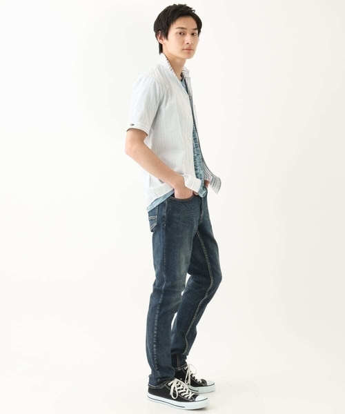 MK MICHEL KLEIN HOMME （エムケーミッシェルクランオム）の「【残りわずか/在庫限り！/日本製生地使用】ドビーリバーシブルストライプ半袖シャツ（シャツ/ブラウス・メンズ・ボルドー/ホワイト/ダークインディゴブルー・46/48/51）」の17枚目の写真