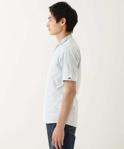 MK MICHEL KLEIN HOMME （エムケーミッシェルクランオム）の「【残りわずか/在庫限り！/日本製生地使用】ドビーリバーシブルストライプ半袖シャツ（シャツ/ブラウス・メンズ・ボルドー/ホワイト/ダークインディゴブルー・46/48/51）」の15枚目の写真