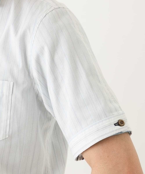 MK MICHEL KLEIN HOMME （エムケーミッシェルクランオム）の「【残りわずか/在庫限り！/日本製生地使用】ドビーリバーシブルストライプ半袖シャツ（シャツ/ブラウス・メンズ・ボルドー/ホワイト/ダークインディゴブルー・46/48/51）」の12枚目の写真