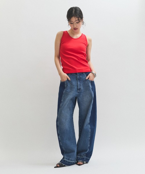 ADAM ET ROPE'（アダムエロペ）の「カップインサークルカットアメスリタンクトップ（タンクトップ・レディース・ブラック/レッド・FREE）」の5枚目の写真