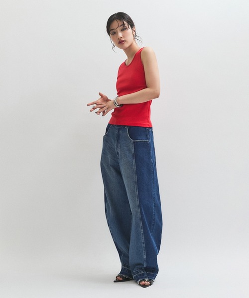 ADAM ET ROPE'（アダムエロペ）の「カップインサークルカットアメスリタンクトップ（タンクトップ・レディース・ブラック/レッド・FREE）」の6枚目の写真