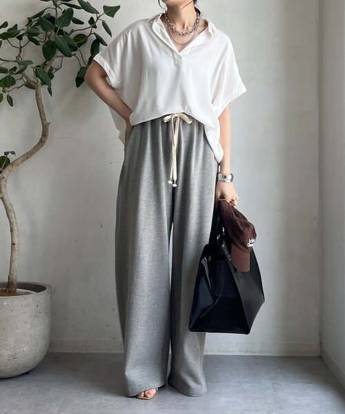 DouDou(ドゥドゥ)の「リヨセルツイルスキッパーシャツ(シャツ/ブラウス・レディース・ブラック/オフホワイト/モカ・FREE)」の7枚目の写真