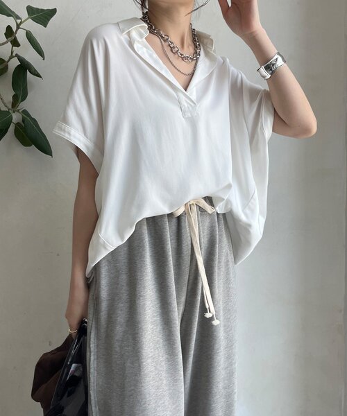 DouDou(ドゥドゥ)の「リヨセルツイルスキッパーシャツ(シャツ/ブラウス・レディース・ブラック/オフホワイト/モカ・FREE)」の11枚目の写真