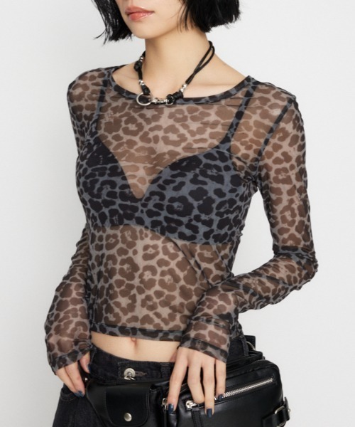 LAGUA GEM（ラグアジェム）の「LEOPARD SHEER トップス（Tシャツ/カットソー・レディース・グレー/ブラウン/ライトベージュ・FREE）」の2枚目の写真