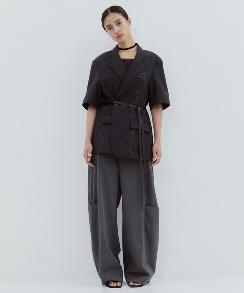 STUDIOUS（ステュディオス）の「【STUDIOUS/ステュディオス】Half Sleeve Summer Wool Jacket/ハーフスリーブサマーウールジャケット（テーラードジャケット・レディース・ダークグレー/ベージュ・1/2）」の11枚目の写真