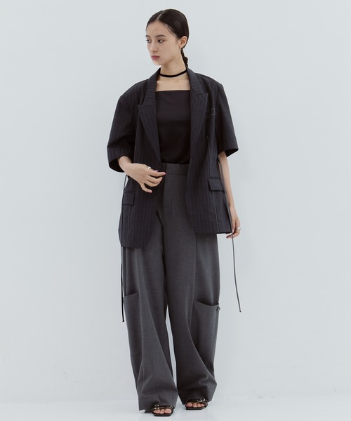 STUDIOUS（ステュディオス）の「【STUDIOUS/ステュディオス】Half Sleeve Summer Wool Jacket/ハーフスリーブサマーウールジャケット（テーラードジャケット・レディース・ダークグレー/ベージュ・1/2）」の8枚目の写真