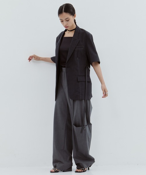 STUDIOUS（ステュディオス）の「【STUDIOUS/ステュディオス】Half Sleeve Summer Wool Jacket/ハーフスリーブサマーウールジャケット（テーラードジャケット・レディース・ダークグレー/ベージュ・1/2）」の9枚目の写真