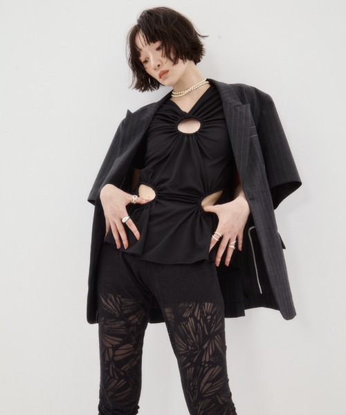 STUDIOUS（ステュディオス）の「【STUDIOUS/ステュディオス】Half Sleeve Summer Wool Jacket/ハーフスリーブサマーウールジャケット（テーラードジャケット・レディース・ダークグレー/ベージュ・1/2）」の6枚目の写真