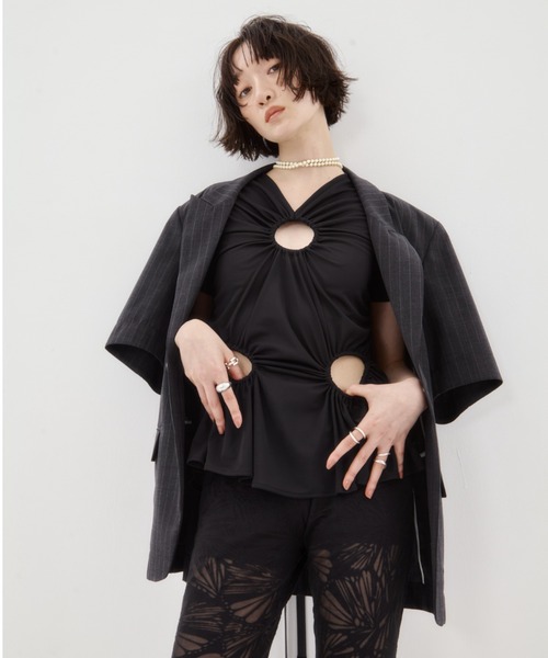 STUDIOUS（ステュディオス）の「【STUDIOUS/ステュディオス】Half Sleeve Summer Wool Jacket/ハーフスリーブサマーウールジャケット（テーラードジャケット・レディース・ダークグレー/ベージュ・1/2）」の5枚目の写真