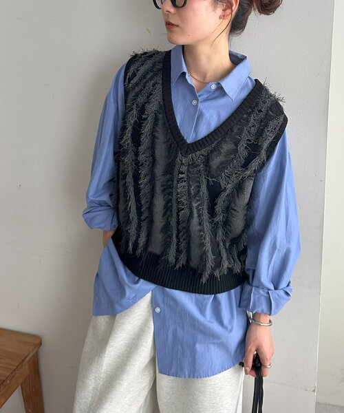 DISCOAT フリンジベスト付きニットワンピース ブラック セール】【サイズ展開あり】フリンジベスト付ニットワンピース